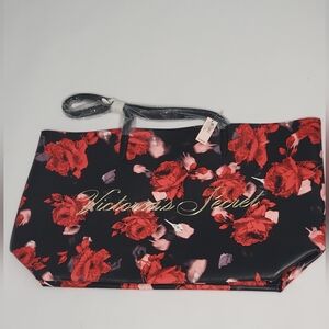 Victoria's Secret Black Tote with Red Floral Design